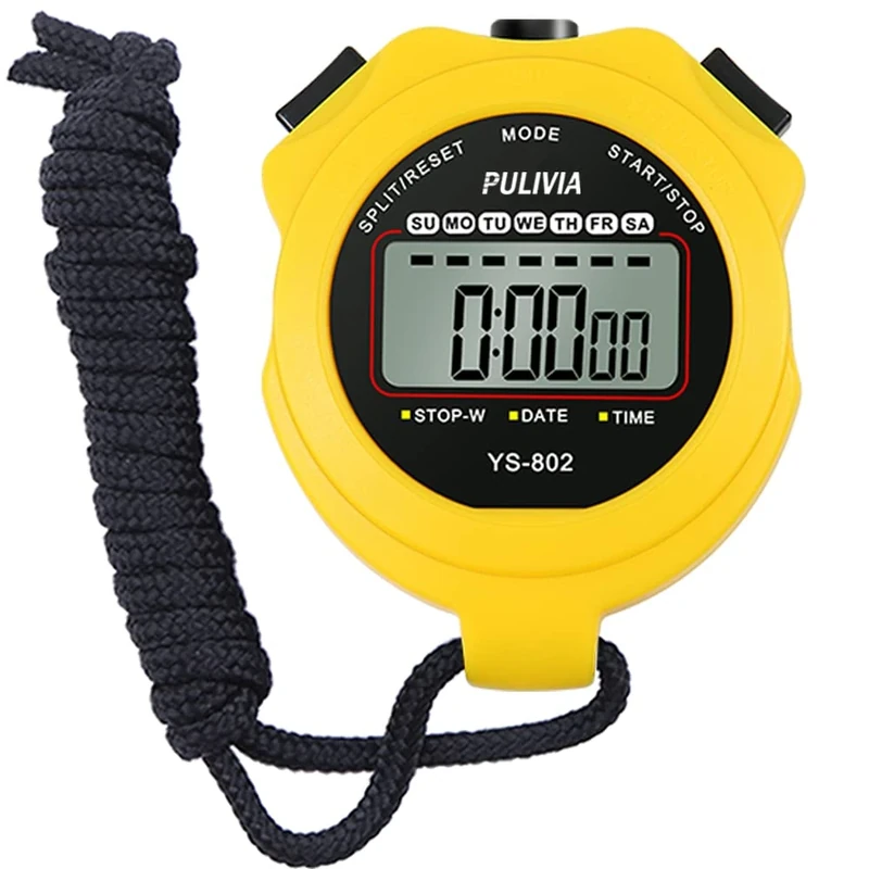 PULIVIA Sports Stopwatch Timer, Single Lap Split Digital Stop Watch for Sports Kids Coaches Swimming Running, Yellow