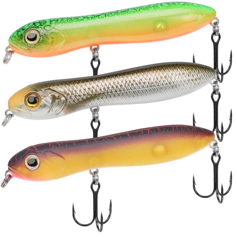 TRUSCEND Pencil Fishing Lures with VMC/BKK Hooks, Pencil Plopper, Floating Pencil Popper, Dog Walker for Freshwater and Saltwater, Long-Cast Fishing Lures or Quake Sinking Pencil Baits Teasers