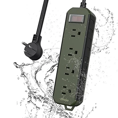 Diivoo Outdoor Power Strip - 4 Waterproof Outlets, 6.5ft Cord, 1250W