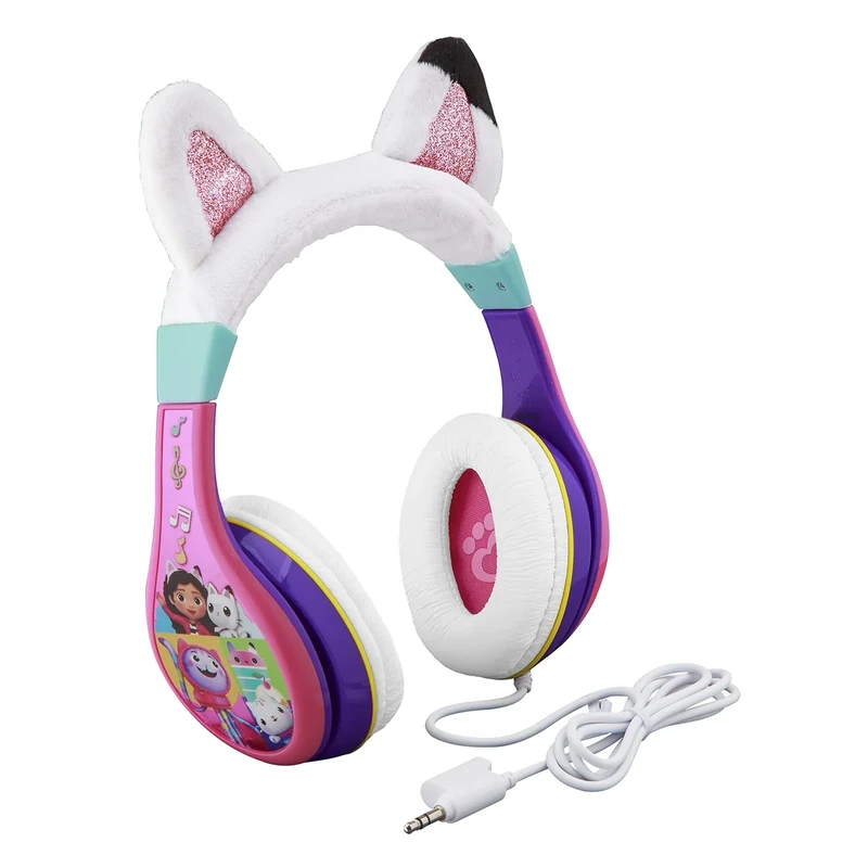 eKids Gabbys Dollhouse Kids Headphones with 3.5mm Jack, Wired Headphones with Adjustable Headband and Volume Control, Earphones for School, Home, or Travel (Gabby)