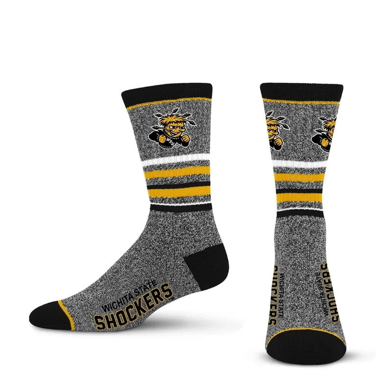 For Bare Feet Mens NCAA Wichita State Shockers 5 Star Crew Sock Marble Grey Large