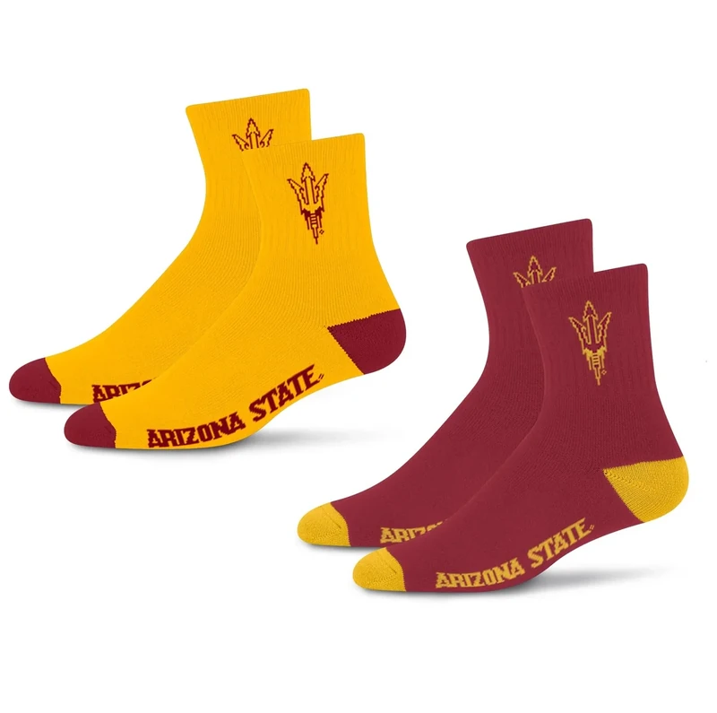 For Bare Feet NCAA Arizona State Sun Devils Quarter Sock Two Pack Team Colors Large