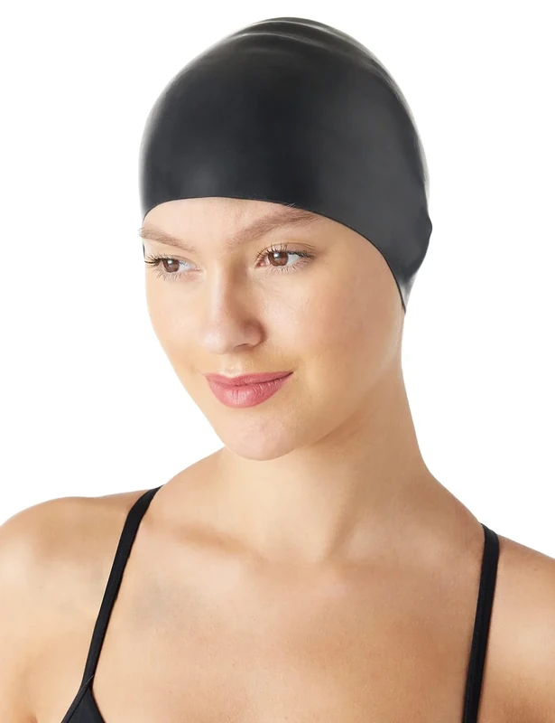 Amazon Basics Silicone Swim Cap to Keep Hair Dry, Unisex, Soft, Wrinkle-Free, Strong, Easy to Put On and Off, Black, 1-Pack