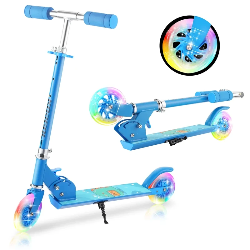 Scooter for Kids Ages 3-10 - Kids Kick Scooters with Led Light Up Wheels & 3 Levels Adjustable Handlebar, Lightweight Foldable 2 Wheel Blue Light Up Scooter, Christmas Birthday Gifts for Girls Boys.