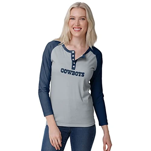 FOCO womens Nfl Team Logo Ladies Fashion Long Sleeve Henley Shirt, Big Wordmark, Large US