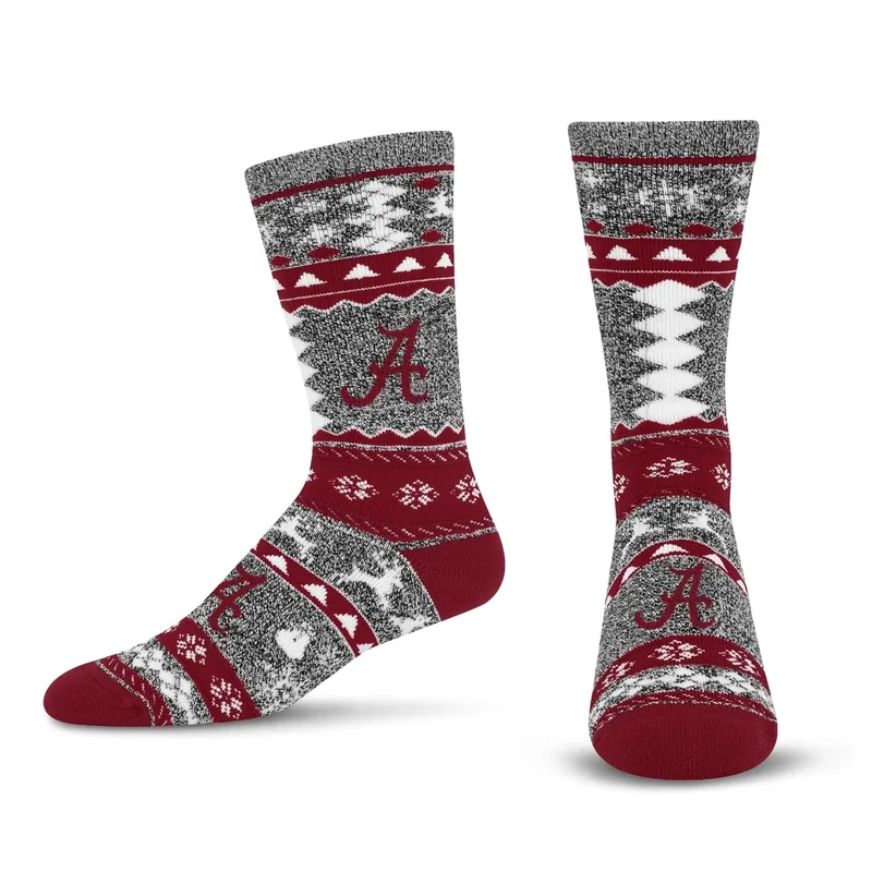 For Bare Feet NCAA Alabama Crimson Tide Ugly Holiday Sweater Sock Marble Gray Large