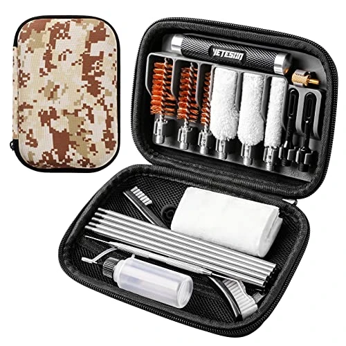 Shotgun Cleaning Kit 12 20 410 - Gauge Caliber 21 in 1 Zippered Compact Portable Case Bronze Brush, Brass Adaptor, Cotton Mop, Cleaning Pick, Patch Holder, Cleaning Patches, Empty Oil Bottle (Camo)