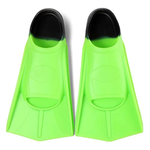 Fanwill Kids Swim Fins,Short Fins Swimming Flippers for Lap Swimming and Training for Child,Girls,Boys (Acid Lime&Black, XS(US Kids 12-13.5))
