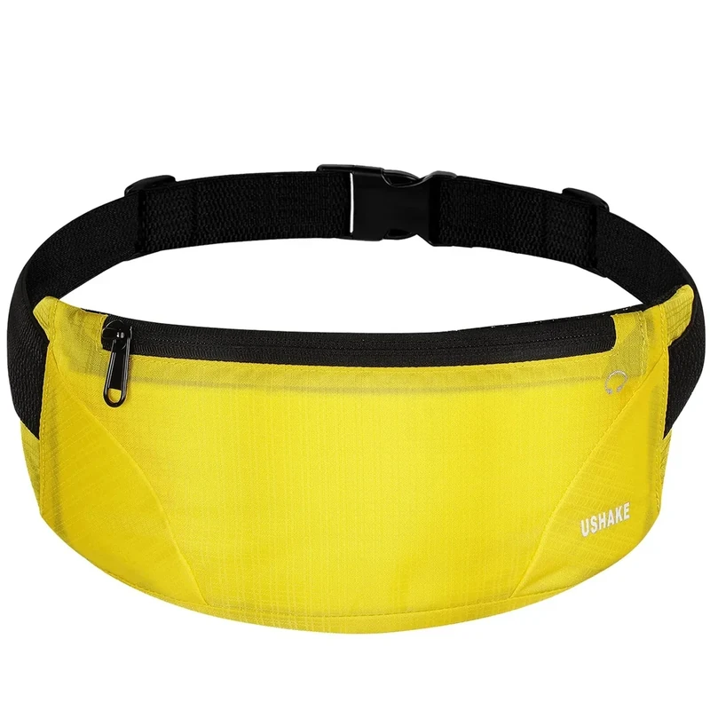 USHAKE Running Belt,Men or Women Ultra Light Bounce Free Waist Pouch Bag Fitness Workout Belt Sport Waist Pack Exercise Waist Bag for iPhone Samsung LG in Running Gym Marathon (YELLOW)