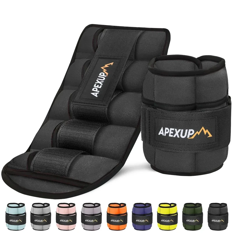 APEXUP 10lbs/Pair Adjustable Ankle Weights for Women and Men, Modularized Leg Weight Straps for Yoga, Walking, Running, Aerobics, Gym, Physical Therapy (Black)