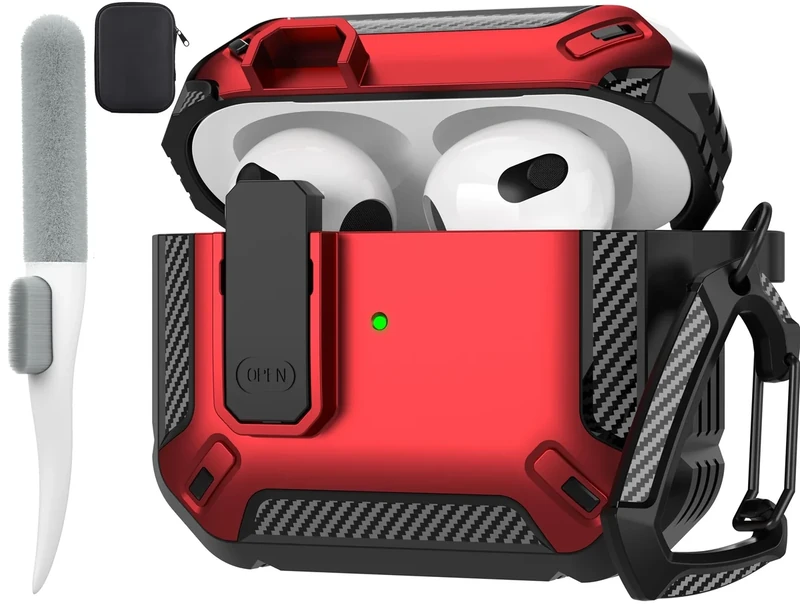 Maxjoy AirPods 3 Shockproof Red Case with Keychain - Fits 2021 Gen 3
