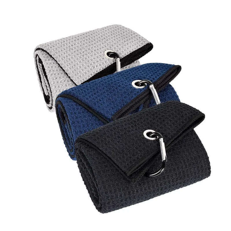 3 Pack Large Golf Towels, 16" x 24" Tri-Fold Portable Microfiber Fabric Waffle Pattern Golf Towel for Golf Bag with Carabiner Clip to Quickly Remove Sand, Mud, Dirt and Sweat