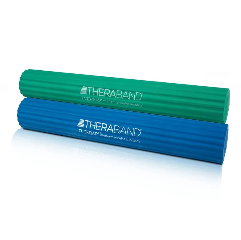 THERABAND FlexBar, 2 Pack, Green, Blue, Therapy Twist Bar, Hand & Wrist Strength, Tennis & Golfer's Elbow, Tendonitis, Rehab Tool for Resistance Exercise, Grip Training, Relief & Recovery