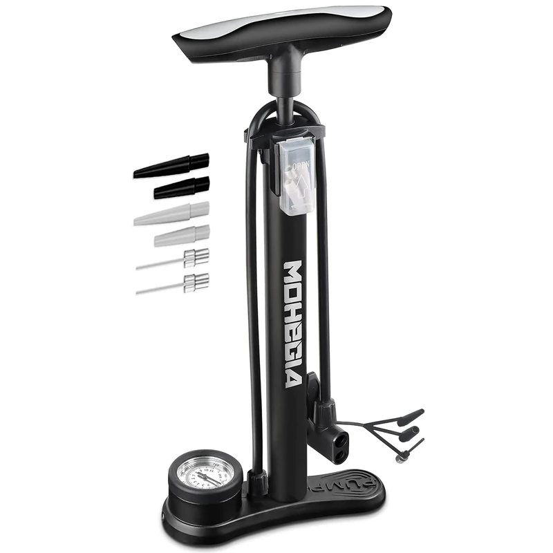 MOHEGIA Bike Floor Pump with Gauge,Air Bicycle Pump Inflator with High Pressure 160 PSI,Fits Schrader and Presta Valve