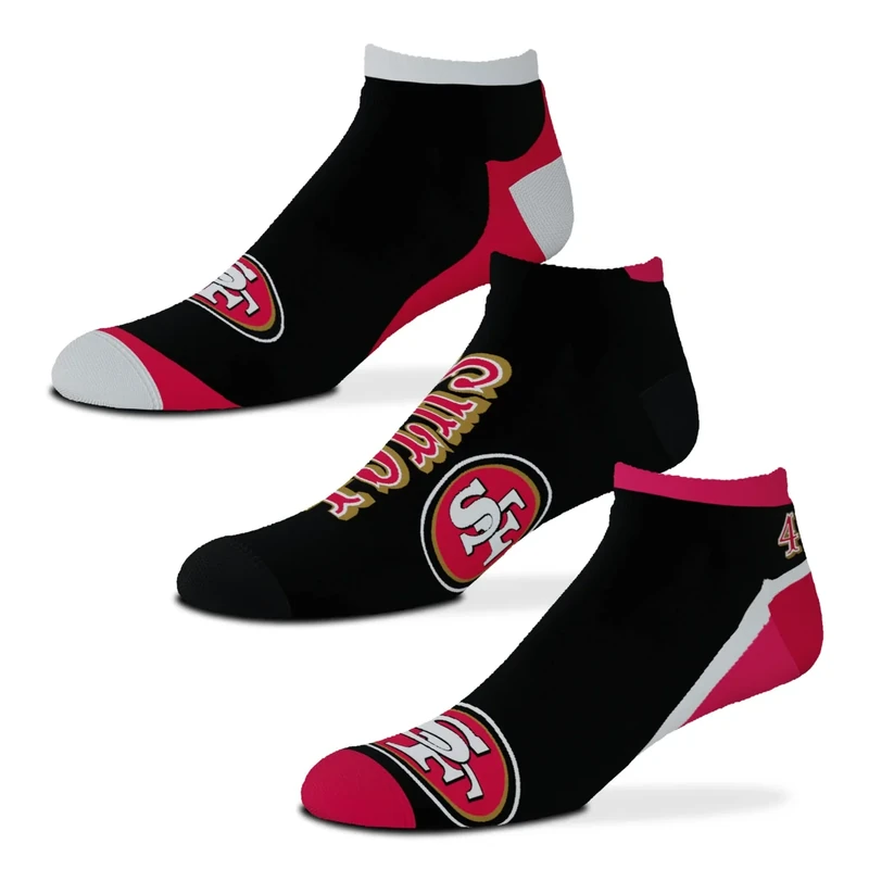 FBF - NFL Flash No Show Ankle Socks For Men And Women - 3 Pack (Large 10-13, San Francisco 49ers)