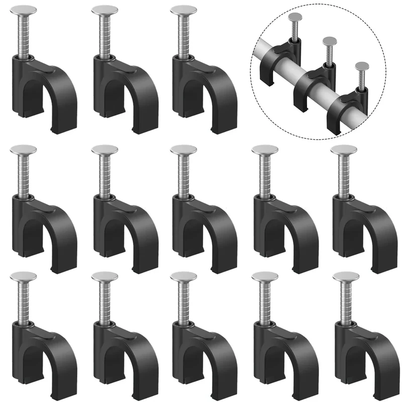Easytle Plastic Cable Clamps Nail in Cable Clips 100 Pcs 10mm Cable Wire Clips Cable Tacks Coax Cable Clips Speaker Wire Clips Cable Nails for Cords Ethernet Cable Clips Black RG6 RG59 CAT6 RJ45