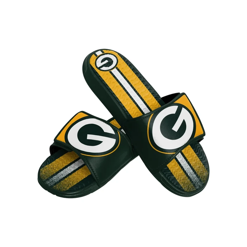 FOCO Green Bay Packers NFL Mens Team Stripe Gel Slide - M