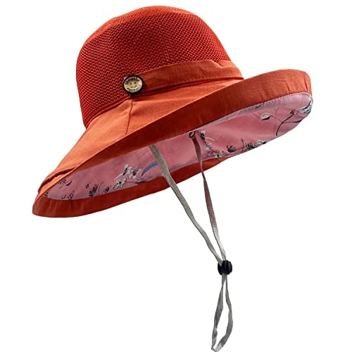 woogwin Waterproof Bucket Rain Hat with Chin Strap Quick Dry Packable Boonie Sun Hat Safari Hat UV Protection(Floral Red)