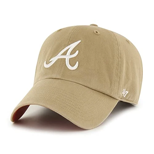 47 Atlanta Braves Ballpark Clean Up Dad Hat Baseball Cap (Khaki/White/Burnt Orange)