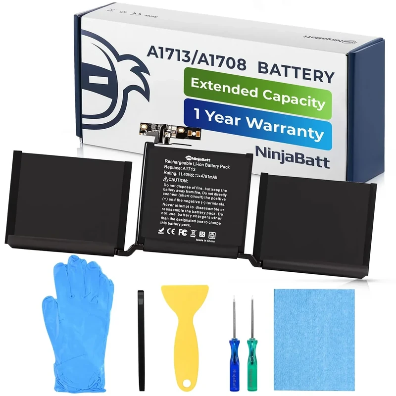 NinjaBatt A1713 A1708 Replacement Battery for MacBook Pro 13-inch A1708 (Late 2016,Mid 2017 Years) - [4781mAh/54.5Wh/11.4V ]