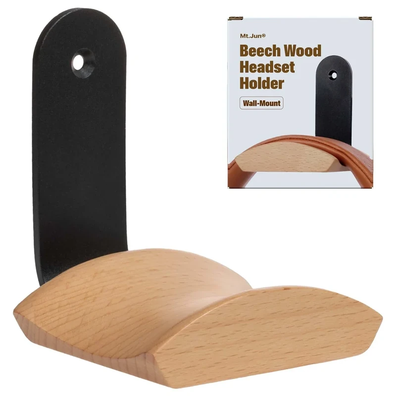 Mt.Jun Beech Wood Headphone Wall Mount - Holds 10 lbs, Black & Wood