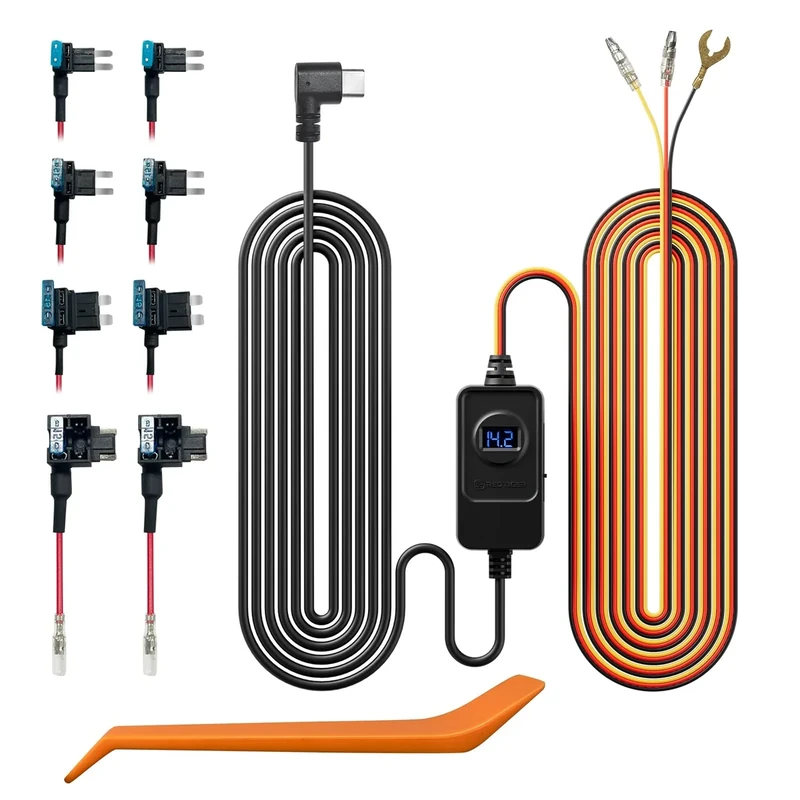 REDTIGER F7N Dash Cam Hardwire Kit USB C Port, Dashboard Camera Car Charger Cable Kit 12V- 24V to 5V w/Fuse Kit, Low Voltage Protection for Dash Cam Double-4 Fuses
