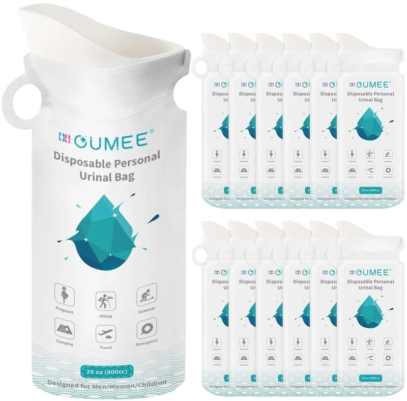 OUMEE 8/12/20/23/28 Pcs Emergency Disposable Urinal Bags, 700 ML Camping Pee Bags Unisex Urine Bag Vomit Bag for Travel Traffic Jam Portable Toilet Bag for Men Women (12)