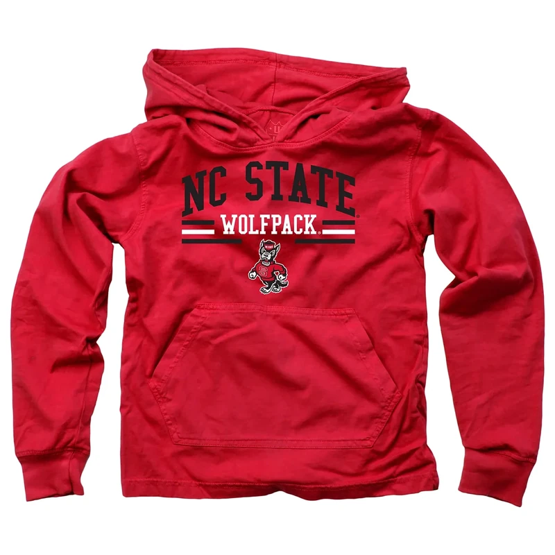 Wes and Willy Youth Boys College Team Long Sleeve Hooded T-Shirt (North Carolina State Wolfpack, Red, Large)