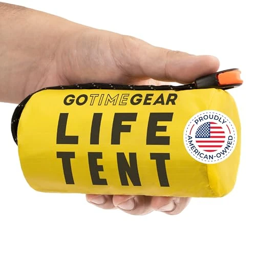 Go Time Gear Survival Life Tent • 2 Person Mylar Emergency Shelter Tube Tent + Paracord • All-Weather Protection for Camping, Hiking, & Survival Kits • Includes Emergency Whistle • 1PK Yellow