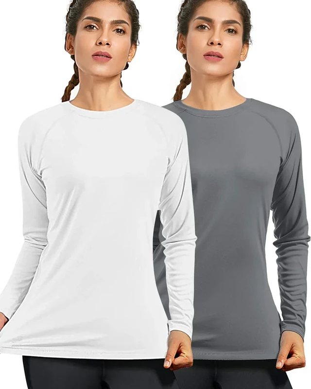 isnowood Women's Sun Protection Long Sleeve Shirts, 2 Pack UPF 50+ UV Rash Guard Swim Shirt, Lightweight Workout Hiking Tops