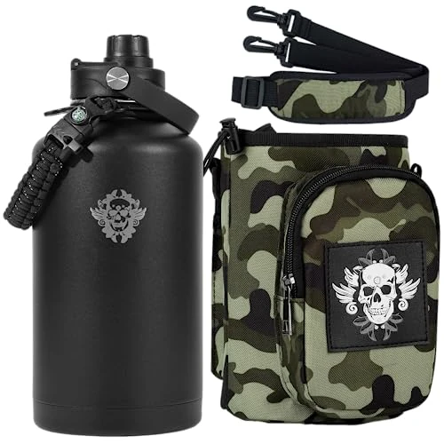 Half Gallon Water Bottle with Sleeve, 64OZ Motivational Water Bottle with Straw & Time Marker, BPA Free Leakproof Large Sports Water Bottle, Reusable Water Jug for Workout Gym