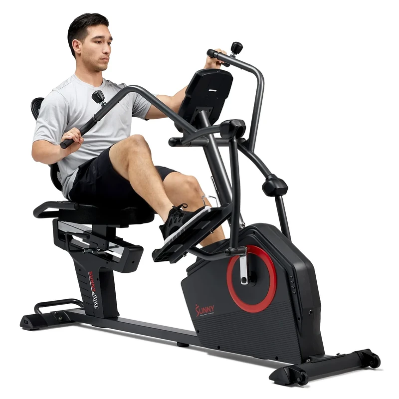 Sunny Health & Fitness Electromagnetic Recumbent Cross Trainer Exercise Elliptical Bike w/Arm Exercisers, Easy Access Seat & Exclusive SunnyFit® App Enhanced Bluetooth Connectivity - SF-RBE4886SMART - Image 1