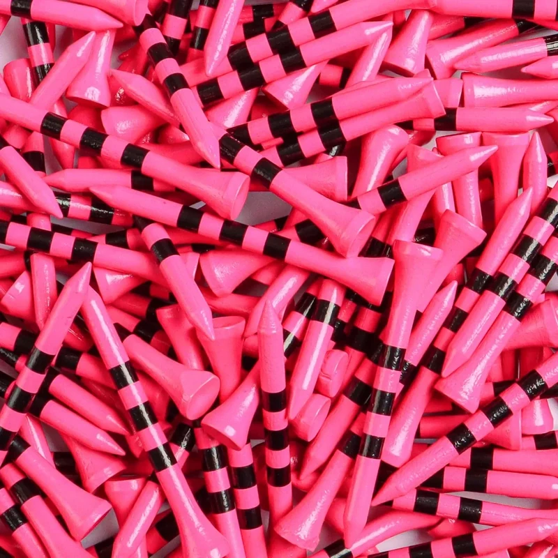 FINGER TEN Golf Tees Wood 3 1/4 2 3/4 Inch Value 50/120 Count, Durable Tees with Bright Colored Stripes for Consistent Height, 70mm 83mm Long Tees Ideal for Golfers (Pink, 2 3/4 Inch(50 Pack))