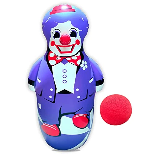 INFLATABLE DUDES Clown 47 Inches -Kids Punching Bag | Already Filled with Sand| Party Bop Bag | Circus Punching Bag for Kids | His Nose Squeaks!- |Bounce-Back Action! | Includes Foam Nose- (Peri)