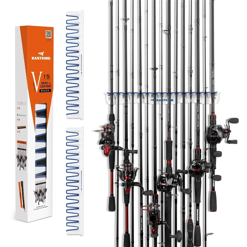KastKing V15 Vertical Fishing Rod Holder – Wall Mounted Fishing Rod Rack, Store 15 Rods or Fishing Rod Combos in 17.25 Inches, Great Fishing Pole Holder and Rack
