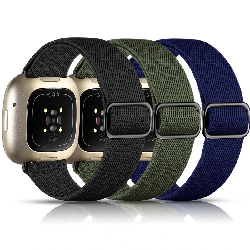 Maledan 3 Pack Elastic Nylon Bands for Fitbit Sense, Versa 3 & 4