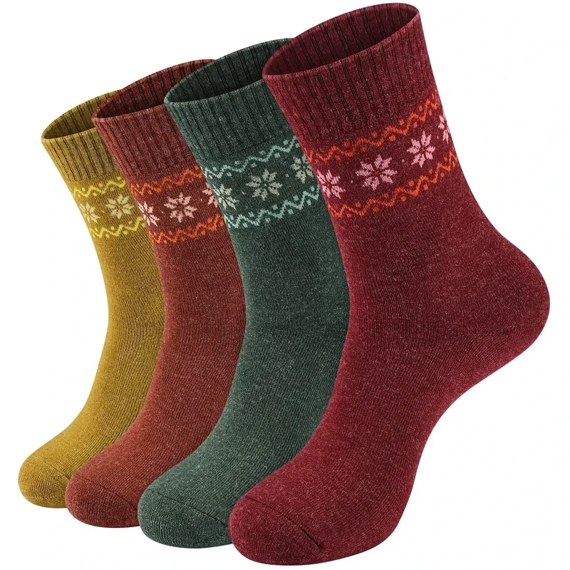 NinetoFiveLife Pack of 4 Womens Merino Wool Socks Winter Hiking Socks Knit Outdoor Recreation Socks Warm Soft and Comfortable