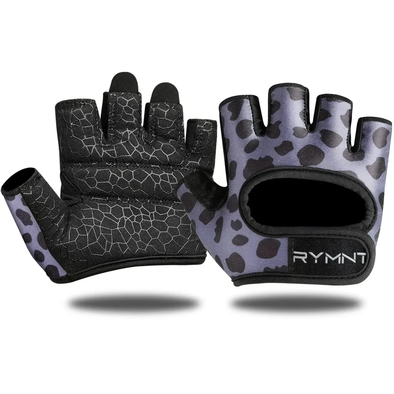 RYMNT Minimal Weight Lifting Gloves,Short Micro Workout Gloves Grip Pads with Full Palm Protection & Extra Grip for Men Women Weightlifting,Gym,Exercise Training.Snow Leopard Grey-Small