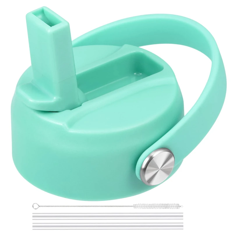 Straw Lid for Hydro Flask Wide Mouth Water Bottles, Top Lids with Straw Compatible with Hydro Flask 32 40 oz, Replacement Cap Wide Mouth Straws Flip Lid Flex Handle (Mint)