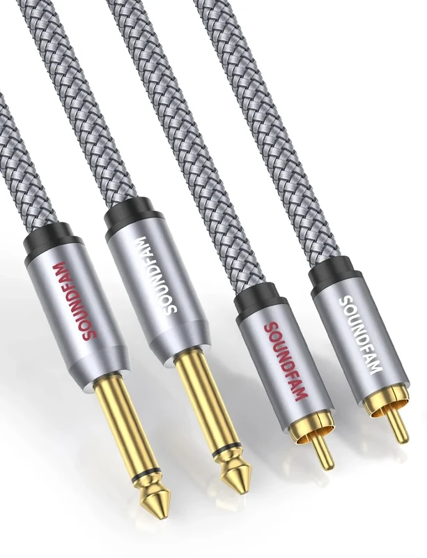 SOUNDFAM RCA to 1/4 Cable，Dual RCA Male to Dual Quarter inch(6.35mm) Male TS Stereo Audio Interconnect Cable-Grey(6.6 Feet/2M)