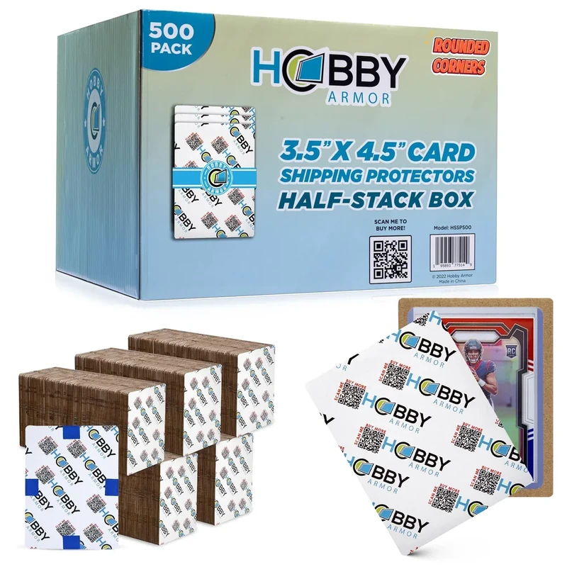500 Pack Trading Card Shipping Protector by Hobby Armor, 3.5" x 4.5" with Rounded Corners, Vibrant Multi-Color Card Protector to Guard Cards From Dings, Premium Lightweight Cardboard Shipping Supplies