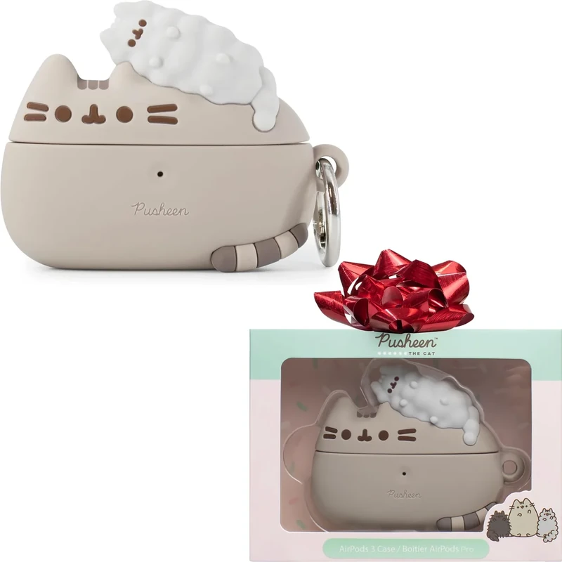 iFace x Pusheen The Cat [ Compatible with AirPods Pro ] Cute Case - Silicone Protective Cover [Carabiner Clip Included] [Wireless Charging Compatible] - Pusheen & Stormy