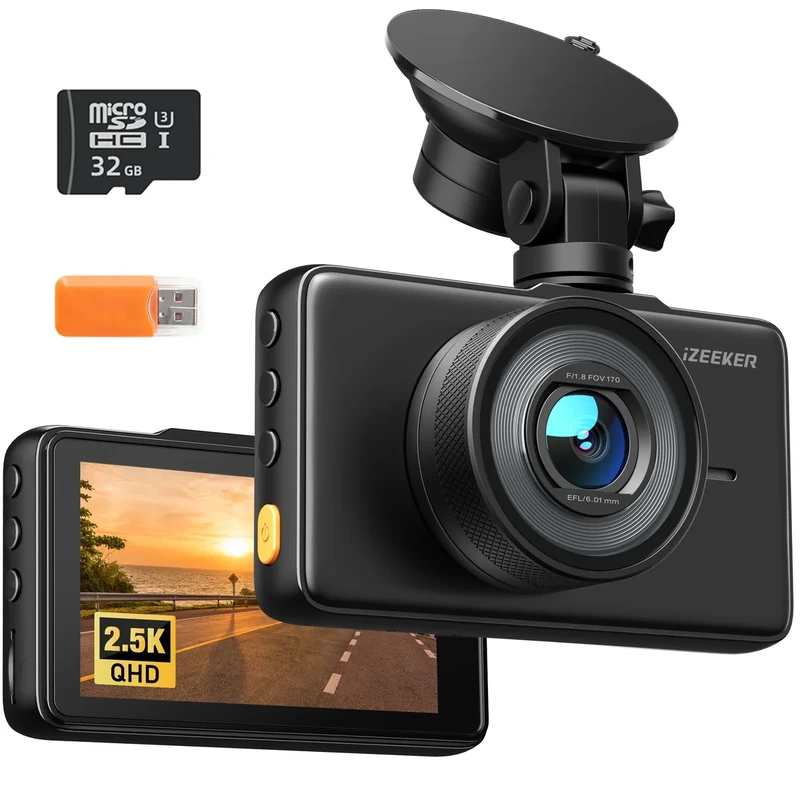 iZEEKER 2.5K Dash Cam, 1440P QHD Car Camera with 3" IPS Display, Night Vision, WDR, 170°Wide Angle, Loop Recording, G-Sensor Emergency Recording, 24H Parking Mode, Type C