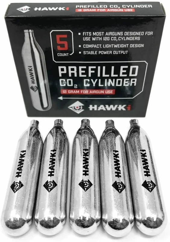 Hawki CO2 12 gram Cartridges for Air Guns/Airsoft Pistols/Paintball Gun (5 Pack)