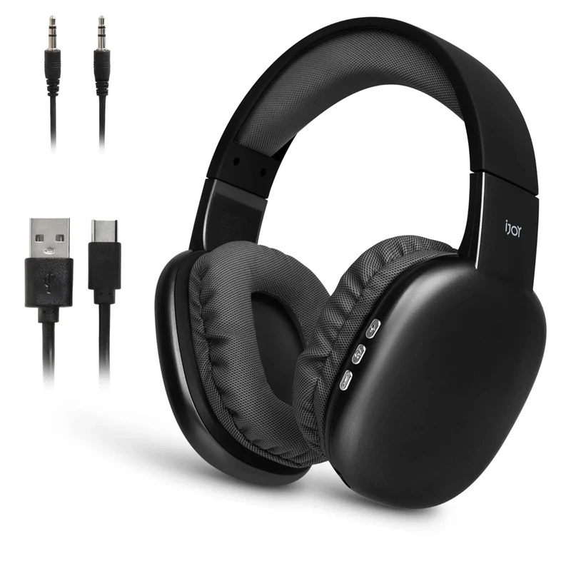 iJoy Ultra Headphones with Mic - 10Hr Playtime, SD Slot, Black