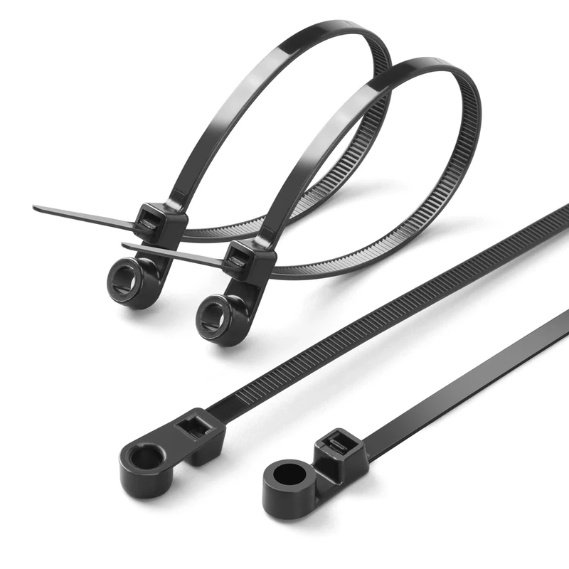 XINGO 100PCS 8 inch Zip Ties with Screw Hole, 40lbs Mountable head Cable Tie, Multipurpose Heavy Duty Nylon Zip Tie for Indoor & Outdoor Use (Black)