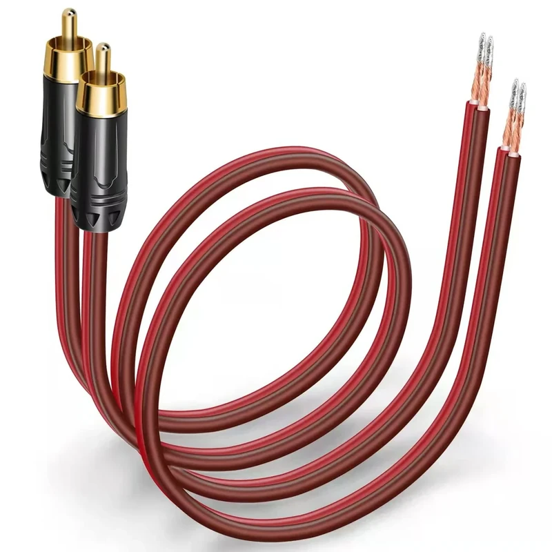 Yuchenfeng Gold-Plated RCA to Bare Wire Speaker Cable - 14AWG OFC Copper Audio Cable for Subwoofers, Amps & Home Theater, Dual PVC Shielded, Zero-Noise(1FT 2PCS)