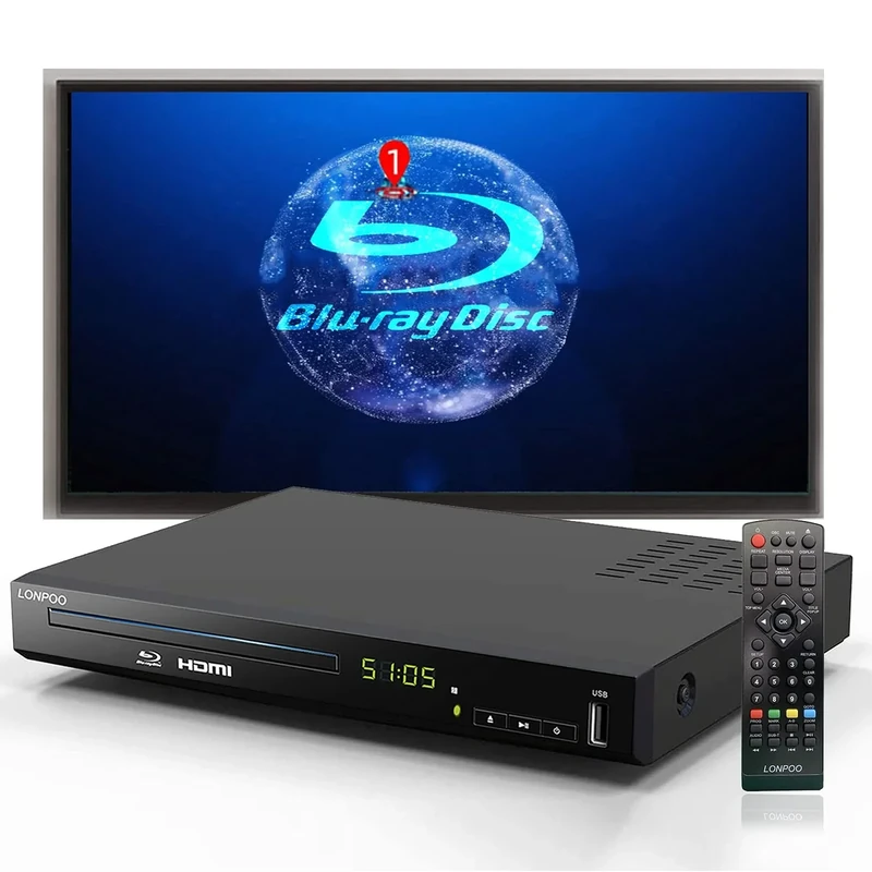 LONPOO HD Blu-ray DVD Player - HDMI, USB & HDD, 1080p Theater