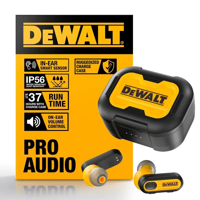 DEWALT Duty True Wireless Ear Buds - 37hr Battery, Type-C Case, Yellow - Image 1