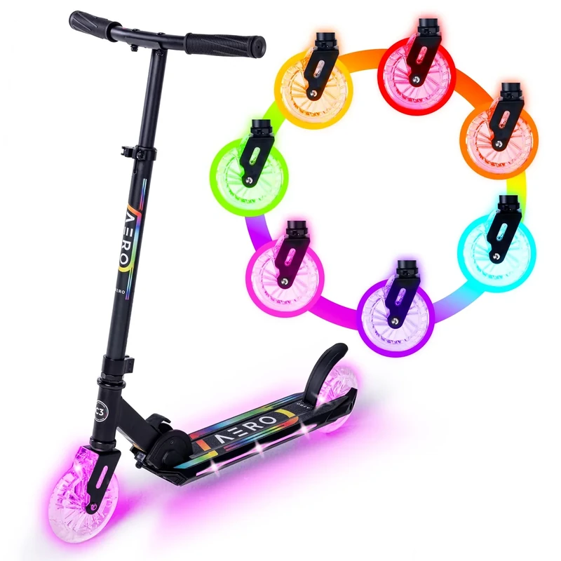 Aero Scooter for Kids 8-12 with Dynamic Lights | Boys Girls 2 Wheels Kick Scooter | Foldable & Height Adjustable, 154lbs Max
